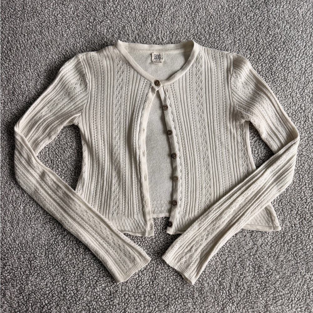 BDG White pointella cropped cardigan